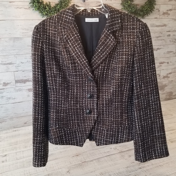 Coldwater Creek Brown Gold Tweed Button Jacket - Picture 1 of 8